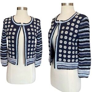 Sachin + Babi Crochet Knit Cardigan Floral Embroidered Sweater